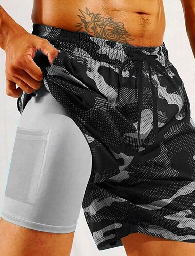 Herren Tarnung Gefütterte Shorts 2 in 1 Badeshorts Badeshorts Mittlere Taille Hawaiianisch Urlaub Ferien Strandbekleidung Seitentaschen Mit Kompressionsfutter Elastischer Kordelzug in der Taille