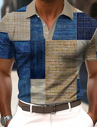  Herren Farbblock Polo Kurzarm Polo-Shirts Hemden mit Kragen Lässig Outdoor Athleisure Alltagskleidung 3D-Druck Sommer Blau Purpur Grün