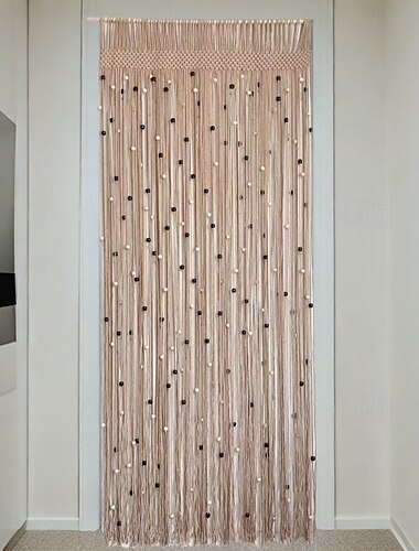  Boho Makramee Perlenvorhang Handgemachter Tür Schnurvorhang für Eingang Fenster Baumwollquasten Perlen Hängend Hippie Raumteiler Flur Schrank Schlafzimmer Wohnzimmer Dekor 79" H x 35" B