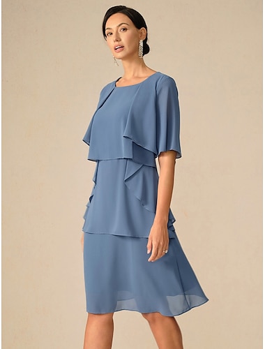  Femmes Robe Midi Robe de Soirée Robe de travail Robe d'invité de mariage Robe Semi-Formelle Mode Moderne Mature robe demoiselle d honneur Fête Cocktail Coupe régulière Couleur Unie Demi Manches Col
