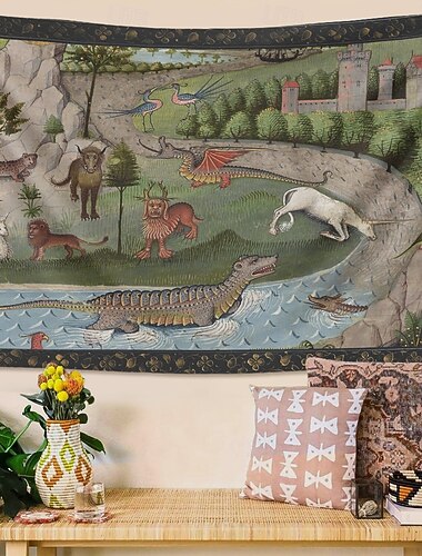 Keskiajan Kankaankuva Keskiaika Kankaankuva Goottinen Taide Suuri Kankaankuva Mural Koriste Valokuva Taustakuvana Peitto Verho Koti Makuu Huone Olohuoneen Koristus Egyptin Upeat Eläimet