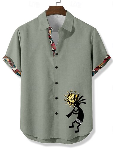  Homme Soleil Ethnique Kokopelli Chemise Chemise d'été Chemise Boutonnée Manche Courte Vintage Rétro Vacances Tenue Quotidienne Tenue de plage Été Printemps Col Rabattu Impression 3D Chemise en lin