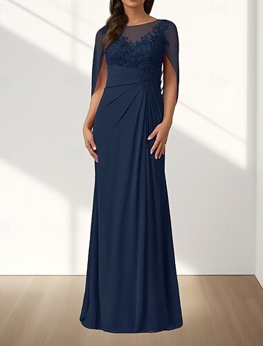  A-lijn Moeder van de bruid jurk Bruiloft gast Elegant Strakke ronde hals Tot de grond Chiffon Mouwloos met Appliqués Ruches 2025