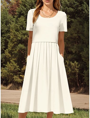  Femmes Robe Midi Robe T-Shirt Robe fourreau Robe d'été Vacances Occasionnel Soirée Quotidien Sortir Coupe régulière Graphique Uni Manche Courte Col ras du cou Bleu marine Noir Blanche Jaune Été
