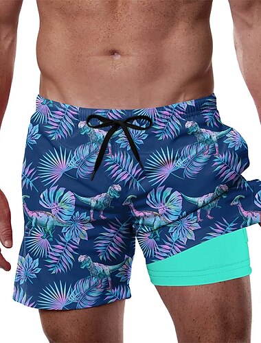  Miesten Palmu lehtiä Trooppiset kasvit Vuoratut shortsit 2 in 1 uimashortsit Uimashortsit Keskivyötärö Havaijilainen Loma Ranta-asut Sivutaskut Compression Linerin kanssa Joustava kiristysnyöri