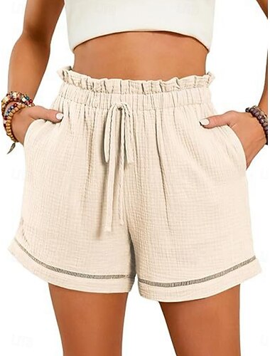  Kvinnors shorts baggy byxor chinos mode streetwear kort hög midja enfärgad ficka elastisk midjeband bekväm mjuk komfortabel microelastisk utomhus gata marinblå rosa grå vinröd grön sommar vår