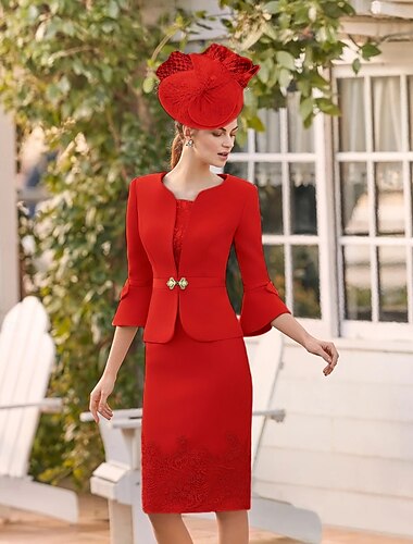  Kleid Kleid Sets Mutter der Braut Kleid formell Hochzeitsgast elegant vintage Juwelen Ausschnitt Teelänge Stretch-Stoff 3/4-lange Ärmel mit Spitze Perlen Derby Kleid Rennkleid 2025