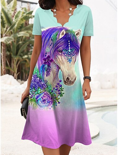  gypsy violet horse sheena pike by sheena pike женское мини-платье футболка платье-футболка платье-футболка платье-трапеция летнее платье повседневное обычный крой графическое животное короткий рукав
