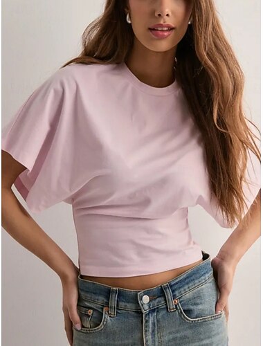  T-shirt da donna in tinta unita base moderna casual manica corta girocollo regolari tops quotidiani weekend nero bianco rosa marrone estate