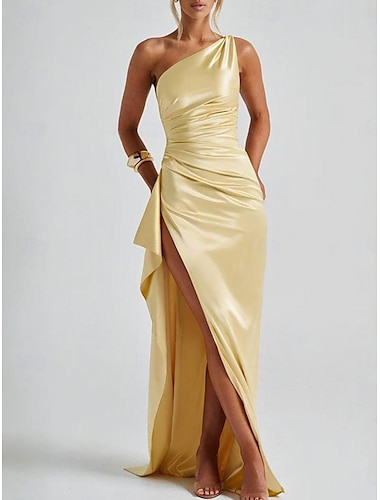  Meerjungfrauenschnitt Partykleider Elegant Kleid Hochzeit Hochzeitsgast Bodenlang Ärmellos Ein-Schulter Polyester Rückenfrei mit Schlitz 2025