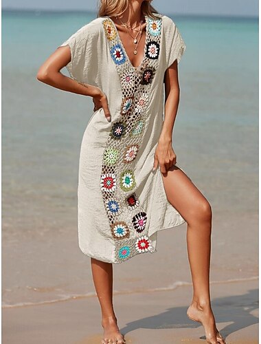  Bañadores de mujer cubiertos vestido de baño traje de baño patchwork vacaciones ropa de playa color sólido cuello en V de manga corta trajes de baño
