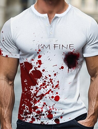  Voor heren Grappig Bloedvlekken T-shirt Henley-shirt Korte mouw Streetwear Ontwerper Retro vintage Straat Casual Dagelijks Zomer Lente Wit Henley Henley-T-shirt