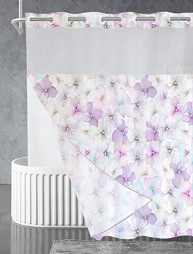  Keine Haken Duschvorhänge 200 cm hoch duschvorhang waschbar blumen extra lange Badewannenvorhänge mit Snap-in Liner botanische wasserdicht Gewebe Badezimmer Duschvorhang-Sets