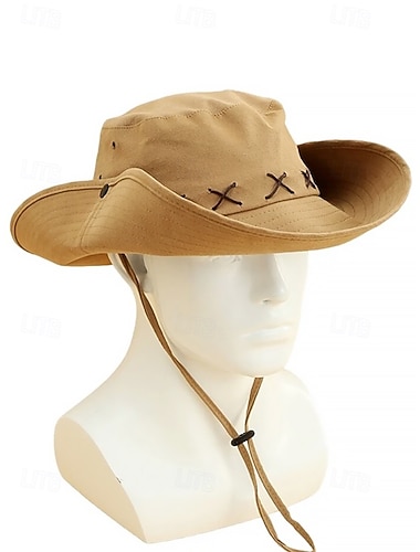  Herenhoed in western cowboystijl met brede rand en doorgestikte decoratie, verstelbaar en ademend, perfect voor wandelen, kamperen en reizen