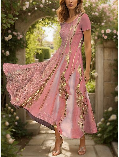  Femmes Robe maxi Robe Décontractée Robe trapèze Robe d'été Élégant Vacances ancien Coupe régulière A Ombre Graphique Abstrait Manche Courte Col carré Rose Claire Bleu Été Printemps