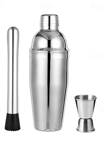  Juego de coctelera de 750 ml: coctelera de martini con colador, mortero, medidor, cuchara mezcladora y libro de recetas para coctelería.