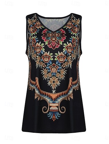  Damen Camisole-Tanktop Grafik Bohemien Vintage Täglich Ärmellos V Ausschnitt Normale Oberteile Täglich Druck Schwarz Grün Sommer