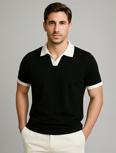  Herren Polo Arbeit Geschäft Umlegekragen Möwenhalsband Kurzarm Urlaub Vintage Einfarbig Farbblock Farbblock Sommer Frühling Fluss-Blau Schwarz Weiß Hellgrün Polo