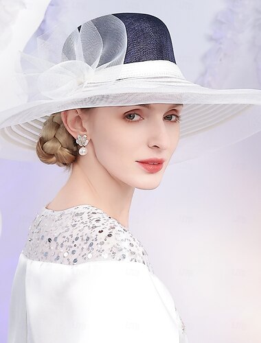  Hats Fiber Bowler / Cloche Hat Bucket Hat Floppy Hat Wedding Tea Party Elegant Wedding With Bowknot Splicing Headpiece Headwear