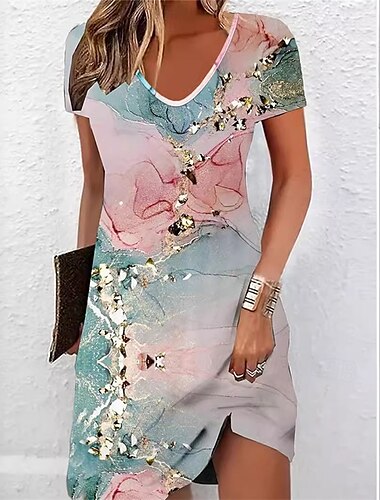  Dames Mini-jurk Zomerjurk Boho-jurk Modieus Modern Dagelijks Strand Weekend Normale pasvorm Bloemig Korte mouw V-hals Blozend Roze Zomer