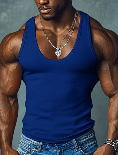  Herren Tank Top Unterhemd Ärmelloses Shirt Ärmellos Tiefes U Rundausschnitt Sommer Einfarbig Grubenstreifen Mode Designer Sportlich Gerippt Rein Outdoor Lässig Ausgehen Schwarz Weiß Königliches Blau