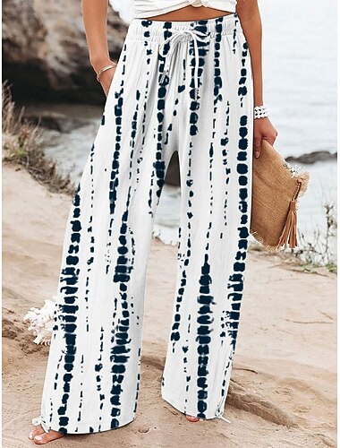 Női Széles lábszár Pamutszövet nadrág Bő nadrág Szabadság Divat Alap Teljes hossz Magas derék Virágos Grafika Nyomtatás Mekano Légáteresztő Mikroelasztikus Vakáció Utca Hétköznapi Fehér Sötétkék   Női Széles lábszár Pamutszövet nadrág Bő nadrág Szabadság Divat Alap Teljes hossz Magas derék Virágos Grafika Nyomtatás Mekano Légáteresztő Mikroelasztikus Vakáció Utca Hétköznapi Fehér Sötétkék