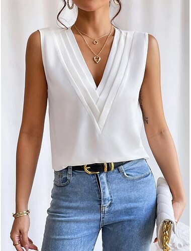  Dames Hemdje Tanktop Effen Kleur Dagelijks Casual Mouwloos V-hals Normale tops Dagelijks Zwart Wit Oranje Groen Abrikoos Zomer