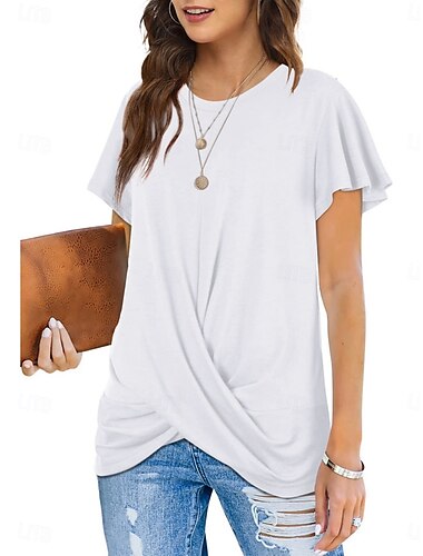  Damen T-Shirt Einfarbig Einfach Klassisch Modern Lässig Kurze Ärmel Rundhals Regelmäßige Oberteile Alltag Wochenende Schwarz Weiß Hellgrün Rosa Blau Sommer