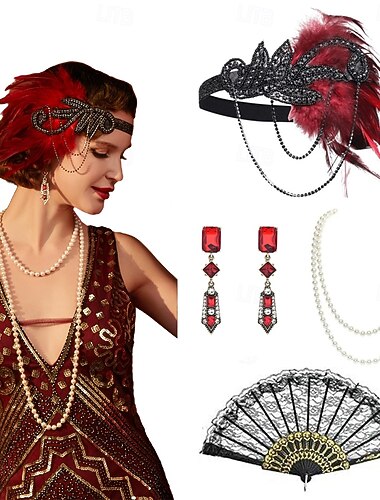  Anos 20 O Grande Gatsby Faixa De Cabelo Estilo Melindrosa O Grande Gatsby Pena Retro Purpurina Brilhante Cristal / Strass Fantasia Mulheres Carnaval Dia dos namorados Baile de Máscaras Traje de festa