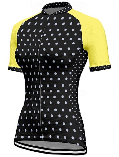  Damen Radtrikot Kurzarm Fahhrad T-Shirt Trikot mit 3 Gesäßtaschen Mountainbike MTB Atmungsaktiv Schnelltrocknend Anatomisches Design Feuchtigkeitsableitend Weiß Gelb Rosa Tupfen Sport Bekleidung
