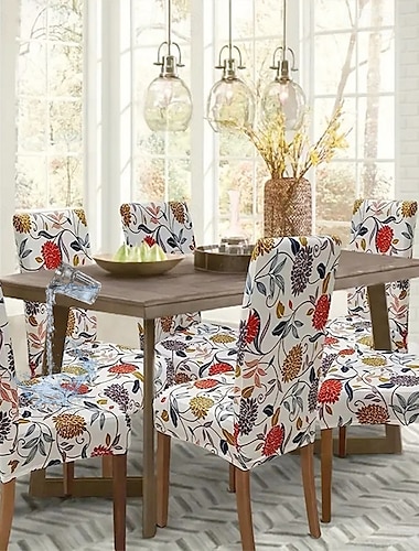  Funda elástica para silla de comedor de spandex, juego de 1/4/6 piezas, funda protectora para silla elástica con estampado floral, funda para asiento con banda elástica para comedor, boda, ceremonia,
