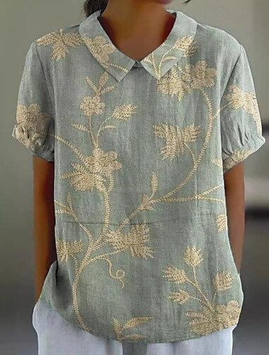  Mujer Camisa Floral Graphic Bohemia Vintage Diario Manga Larga Cuello Camisero Tops regulares Diario Botones Estampado Blanco Amarillo Rosa Morado Verde Trébol Verano Primavera