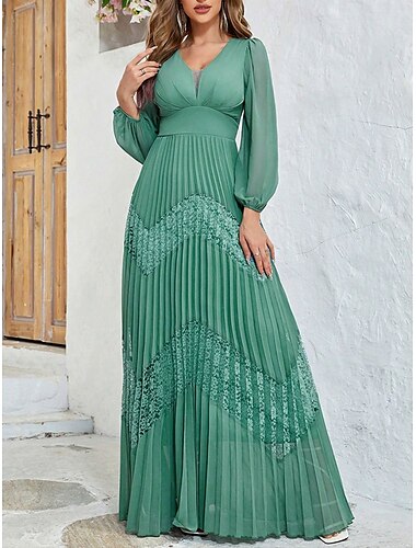  Ruházat az ara anyának Elegáns V nyak padlóhosszú chiffon hosszú ujjú egyszínű