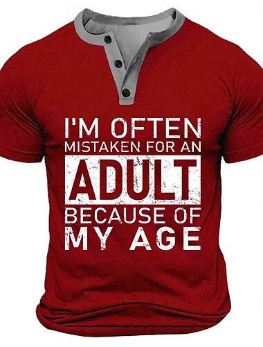  Homme Slogans amusants T-shirt Chemise Henley Manche Courte Designer Rétro Vintage Occasionnel Rue Occasionnel Quotidien Été Printemps Vert Armée Noir Rouge bleu marine Henley T-shirt Henley