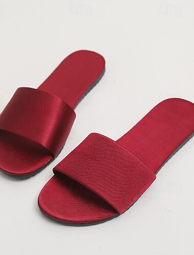  Damen Satin Slide Flach Offene Zehen weiche Slip-on Seidige Slide Sandale Hauspantoffel