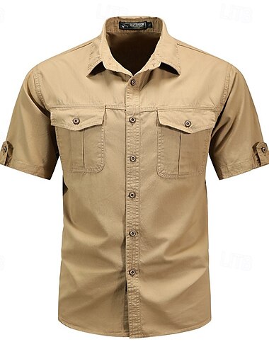  Per uomo Camicia Camicia Estiva Camicia casual Camicia con Bottoni Camicia cargo Blu Kaki Verde militare Beige Manica Corta Semplice Colletto a Camicia Vacanza Camicia hawaiana Tasca Abbigliamento