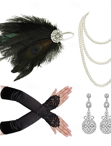  1920er Der große Gatsby Flapper-Stirnband Perlenarmband Ohrringe Der große Gatsby Feder Retro Funkelnder Glitzer Damen Karneval Valentinstag Maskerade Party-Abendmode Maskerade Festival Erwachsene