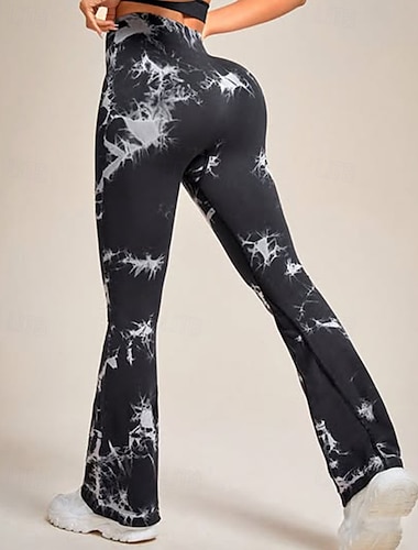 Női Jóga nadrág Jóga leggings Hasformáló Alakformáló Magas derék Jóga Edzőterem edzés Pilates Harisnyanadrág Batikolt Fekete Spandex Ősz Sport Sportruházat Nyúlós Sovány