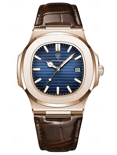  Top Luxury Square Men's Watch, Date Display, Waterproof, Luminous, High-Quality Leather, Modern Quartz Wristwatch