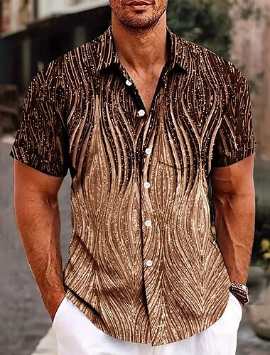 Men's Geometric Line Abstract Art Shirt Summer Shirt Button Up Shirt Short Sleeve Fashion Casual Outdoor Vacation Dailywear Summer Spring Turndown 3D Print Collared Shirts Front One Pocket Black Blue