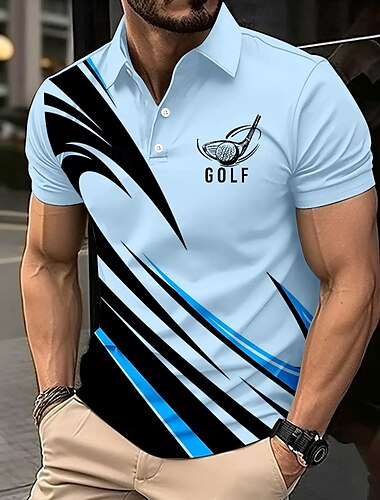  Men's Golf Sports Polo Shirts Short Sleeve Polo Shirts Collared Shirts Casual School Sports Daily Wear 3D Print Summer White Blue Orange