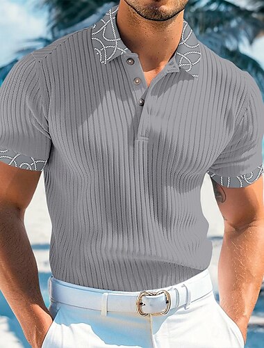  Homens Top de malha canelada Camisas Polos de Golfe Trabalho Casual Lapela gola pólo com nervuras Manga Curta Básico Moderno Bloco de cor Botões Tricotado Verão Primavera Verão Fino Branco Vinho Azul