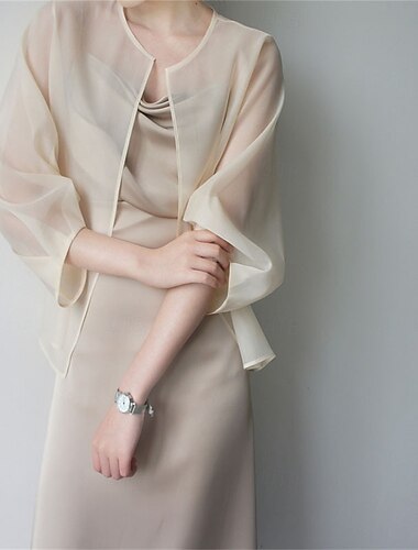  Damesomslag Elegant Zonbescherming Lange mouw Organza Bruiloftsomslagen Met Pure Kleur Voor Bruiloft Zomer