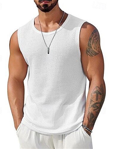  Voor heren Vest Top Onderhemd Mouwloos shirt Mouwloos Strakke ronde hals Zomer Effen Modieus Ontwerper Vakantie Straat Uitgaan Zwart Wit Marineblauw Top T-shirt voor mannen