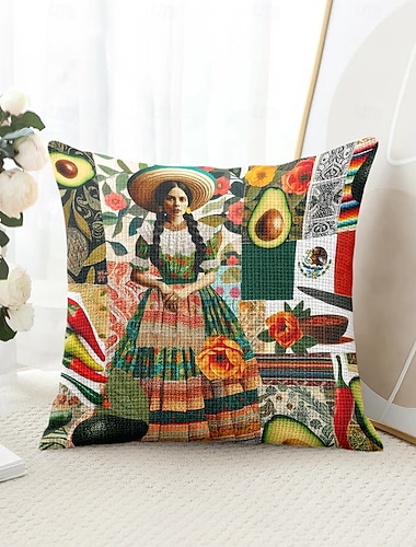  Cubierta de almohada decorativa mexicana de Cinco de Mayo 1PC suave cuadrada para sofá funda de cojín para dormitorio sala de estar silla