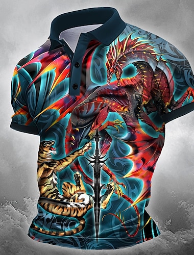  Homme Tigre 3D Polo Manche Courte Polos Chemises à Col Occasionnel Extérieur Athleisure Tenue quotidienne Impression 3D Ruth Thompson Été Bleu