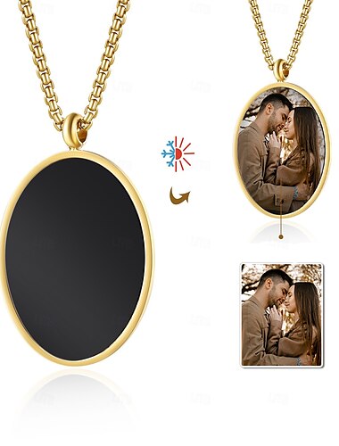  Personalisierte Thermochrom-Halskette Individuelles Bestes Geschenk für Mama – Individuelles Foto-Pendant Einzigartiges Geschenk für Familie Freunde Angehörige zum Vatertag Muttertag
