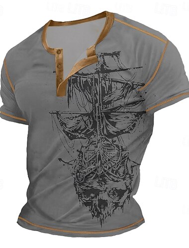  Herren Vintage Segelboot Henley Hemd T-Shirt Kurzarm Vintage Mode Designer Outdoor Lässig Täglich Frühling & Herbst Dunkel Braun Grau Marineblau Henley Henley T-Shirt