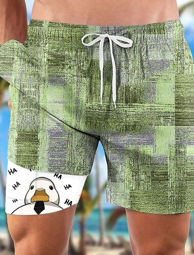 Herren Farbblock Lustig Ente Gefütterte Shorts 2 in 1 Badeshorts Badeshorts Mittlere Taille Hawaiianisch Urlaub Ferien Strandbekleidung Seitentaschen Mit Kompressionsfutter Elastischer Kordelzug in