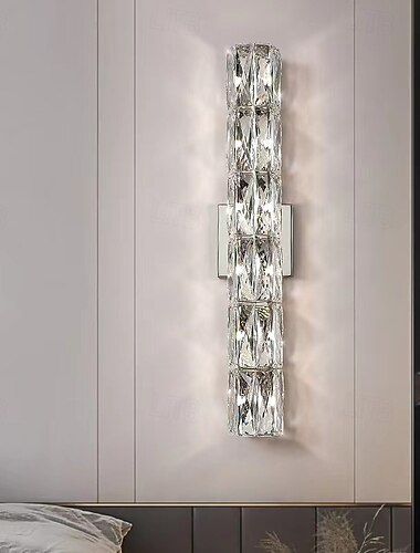  LED-Wandleuchte, warmweiß, Wandmontage, rechteckige Wandleuchten für den Innenbereich, elegante Kristall-Wandleuchten, rostfrei, 110–240 V